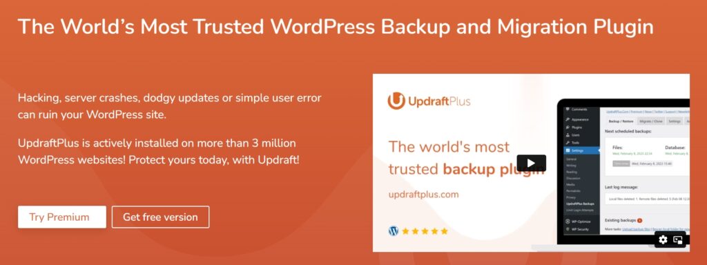 UpdraftPlus - plugin sao lưu với hơn 3 triệu lượt cài đặt