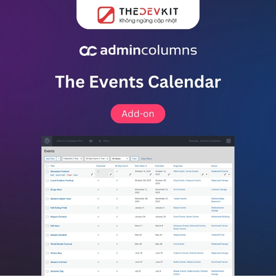 admin columns pro the events calendar addon